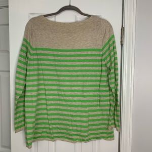 Gap Ladies Top Beige with Green Stripes Long Sleeve Sweater - Size L